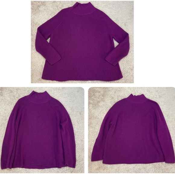Eileen Fisher Ribbed Turtleneck Raglan Long Sleeve Merino Wool Purple Sweater XL - Picture 10 of 16